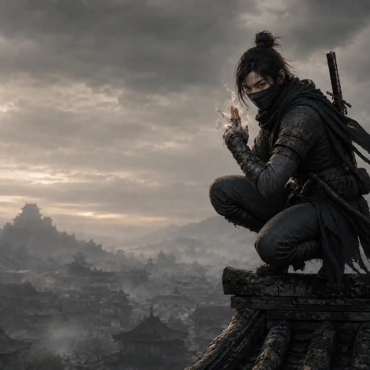 A Shinobi preparing to strike while channeling chakra.