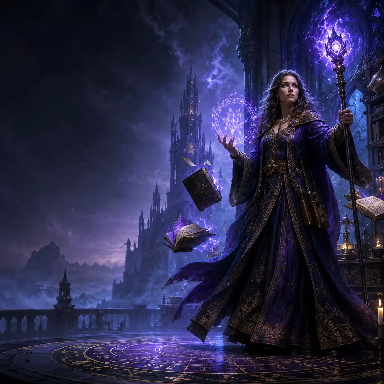 A female Abjuration Wizard class portrait.