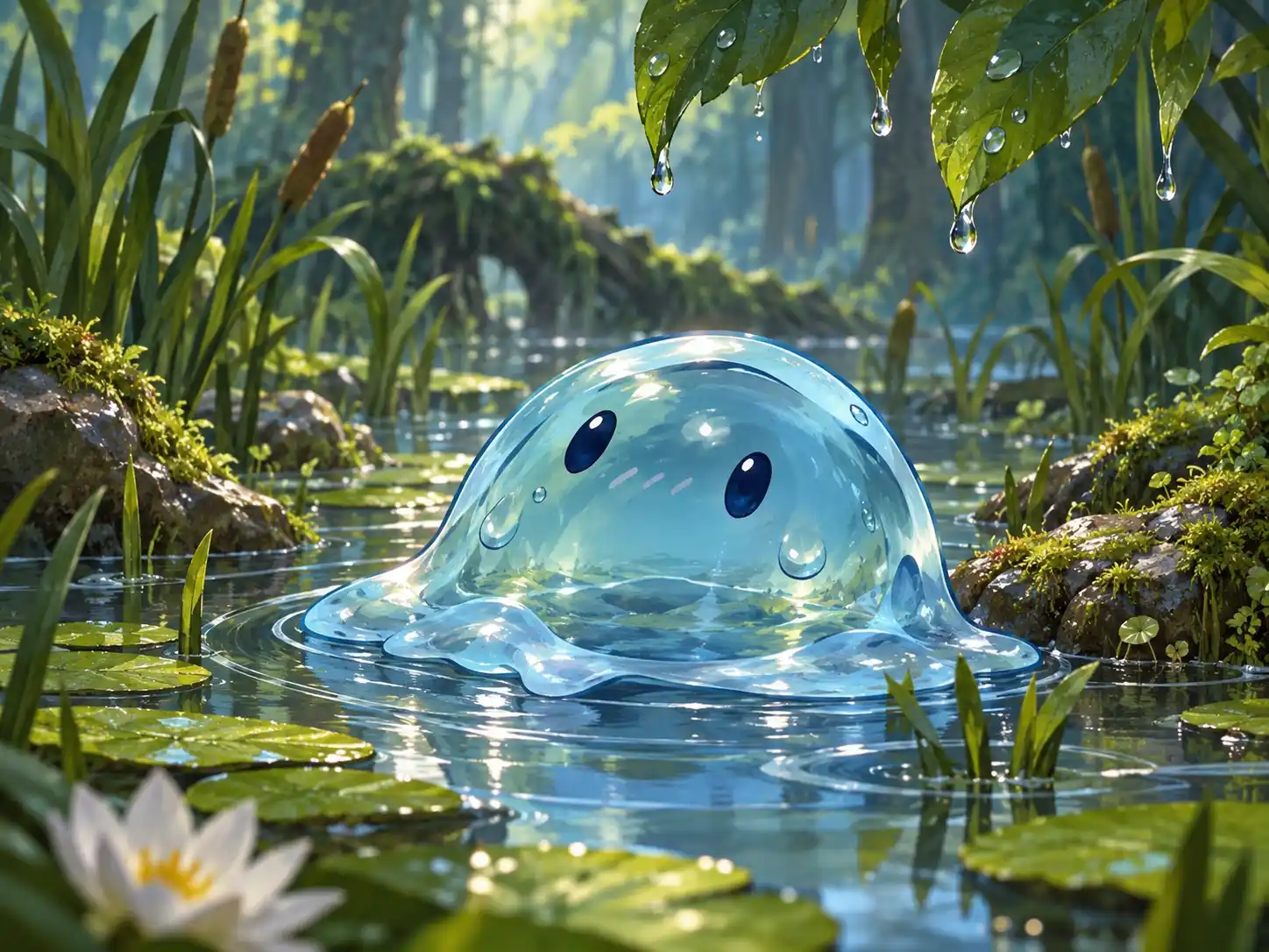 Puddle Slime resting in a sunlit wetland pond