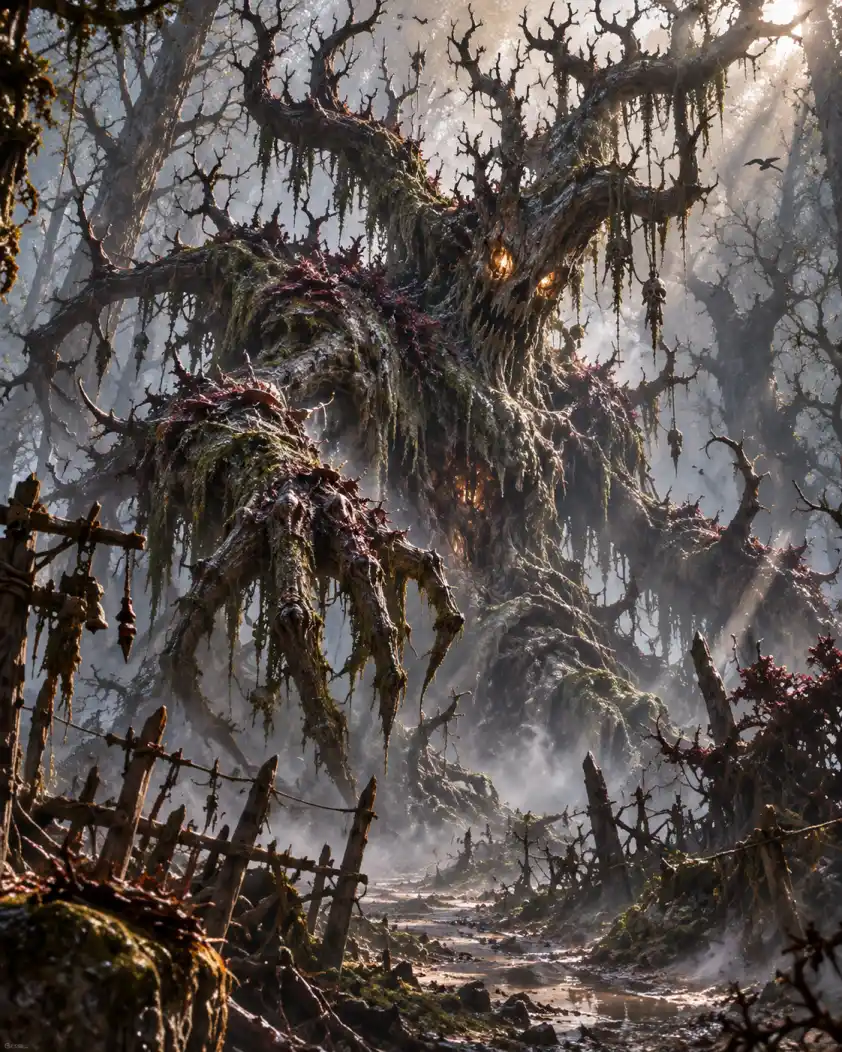 The Rotwood Sovereign looming among corrupted forest roots.